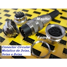 Conector DIN Circular Metalico - Lista De 3 á 12vias, Macho (plug cabo) e Femea (jack painel) - conector circular com encaixe rosqueado - Conector DIN Circular M16 - Macho 8VIAS/Cabo